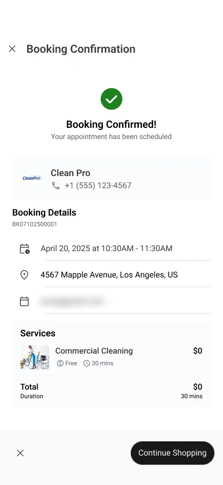 Booking Confirmation: Booking Confirmed, your appointment has been scheduled.