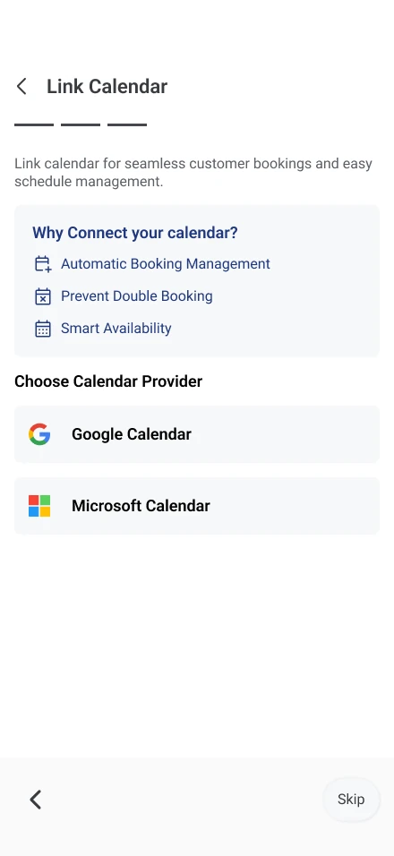 Link Calendar: Google Calendar or Microsoft Calendar.